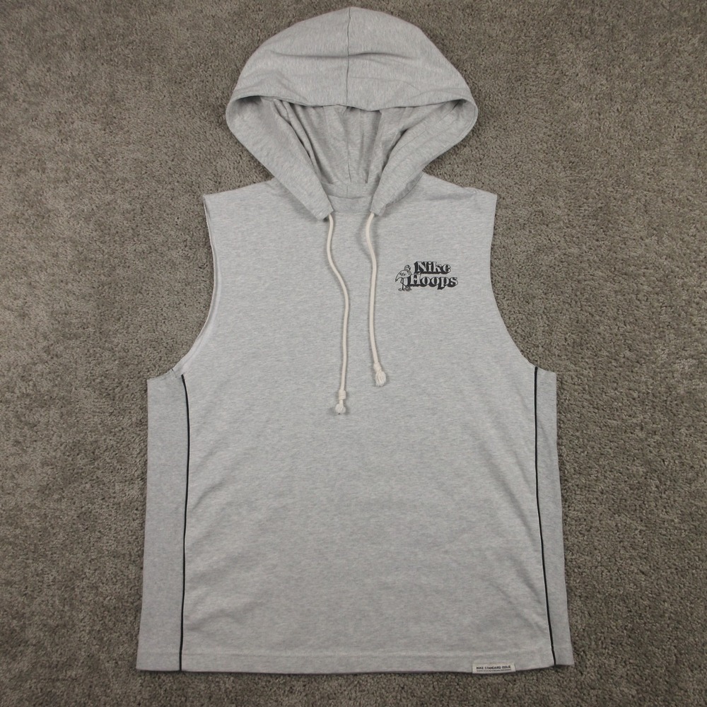 Nike Sweater Mens Medium Gray Hoops Standard Issue Cut Off Hoodie Sweatshirt